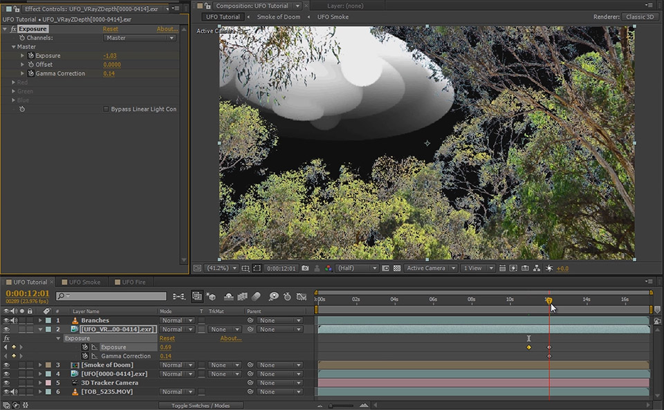 3D Integration VFX UFO 9b - Adjusted and animated Z-depth layer
