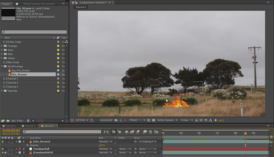 Adobe After Effects Basics Tutorial Parenting 15 - Parented Fire Element