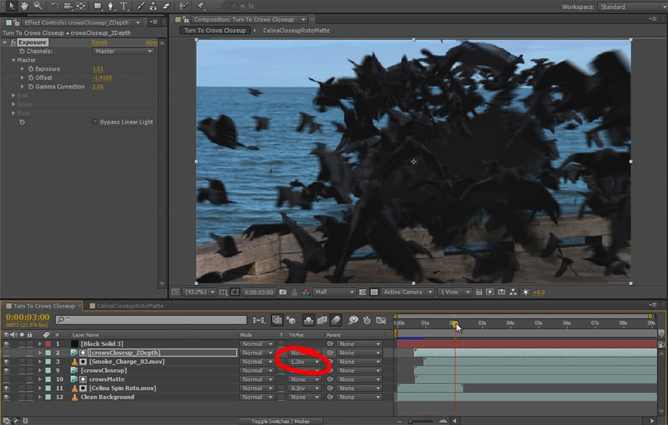 Dissolve Into Crows VFX Part 2 12 - Z Depth Layer Matte