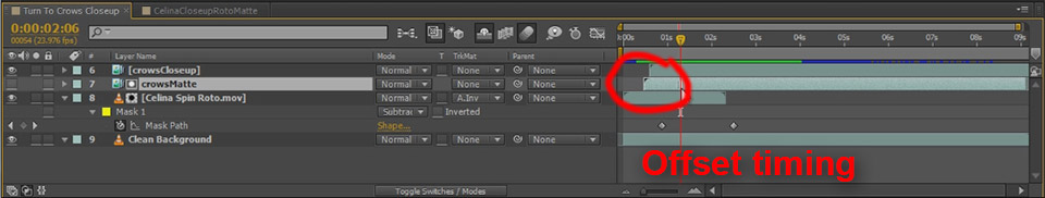 Dissolve Into Crows VFX Part 2 6 - Offset Matte Timing