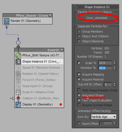 Dissolve Into Crows VFX 21 - 3dsMax Particle Flow Shape Instance