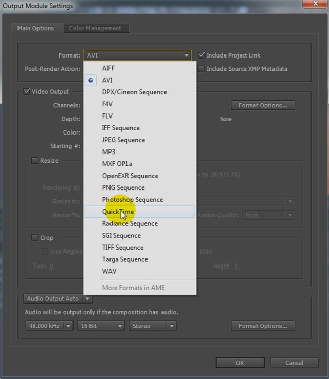 How To Export From After Effects 07 - Output Module Quicktime Format