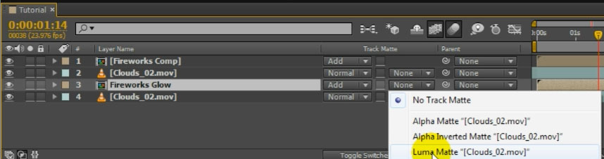After Effects Fireworks Compositing 12 - Luma Matte