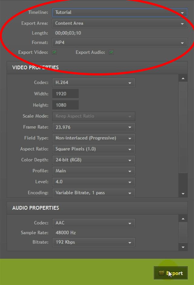 HitFilm 2 Muzzle Flash 21 - Export Settings