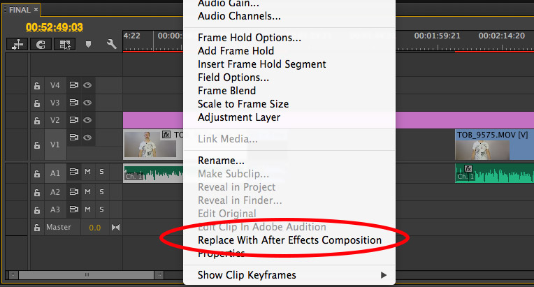 After Effects Premiere Integration 01 - Replace with After Effects Composition Menu Option