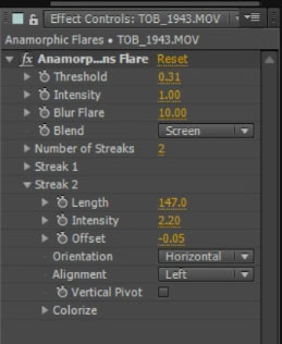 HitFilm 2 Plugins 04 - Anamorphic Lens Flare Effect Controls
