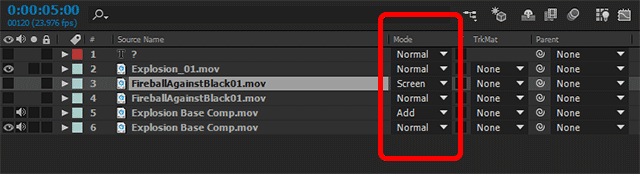 After Effects Blend Mode Column