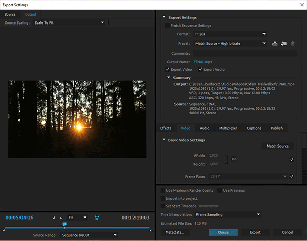 Premiere Pro Export Settings